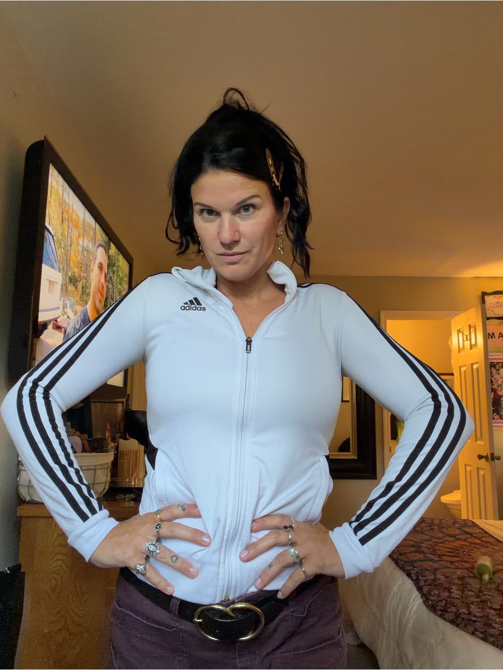 Adidas Climalite White Black 3 Stripe Track Jacket Women’s XS